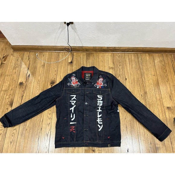 deKryptic Smiley Painted Dark Denim Jean Jacket Graphic Print Men’s Size 3XL - Picture 2 of 14